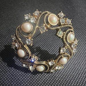 Faux Pearl & Rhinestone Brooch